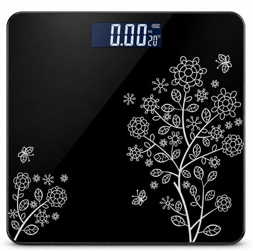 Smart Weigh Personal Body Weighing Scale with LCD Screen weigh scale Anti-Skid Glass Machine Weighing Scale(Black)