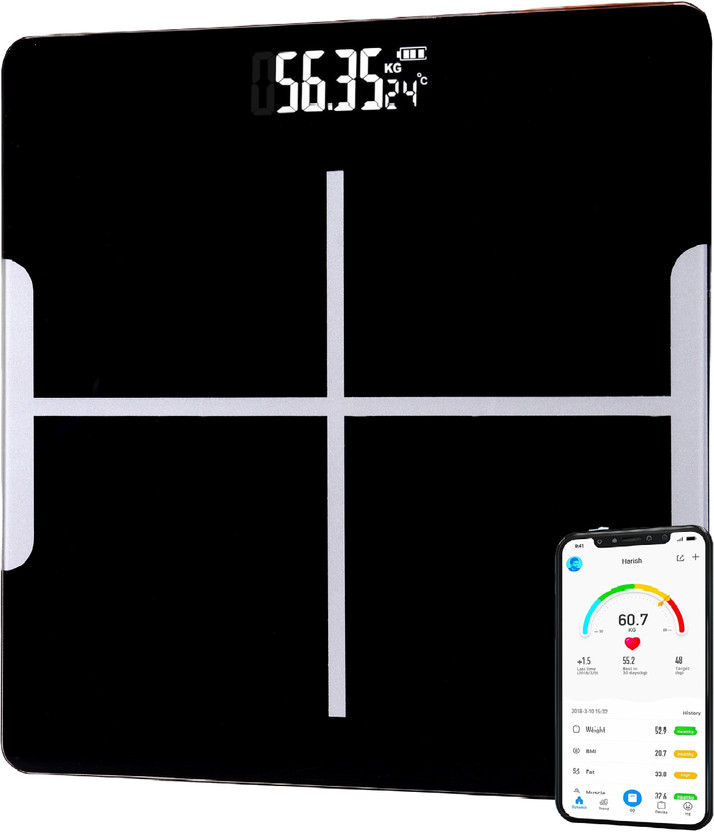 AD-RML Smart Bluetooth Body Composition Weighing Scale with App and BMI Tracker Weighing Scale(Black & Silver)