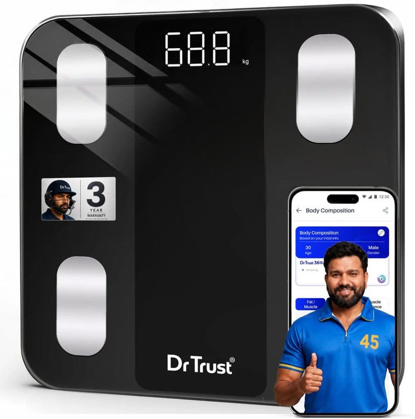 Dr Trust USA Legend Smart Body Fat Analyzer 526 BMI Weight Machine Sync with App Personal Weighing Scale(Black)