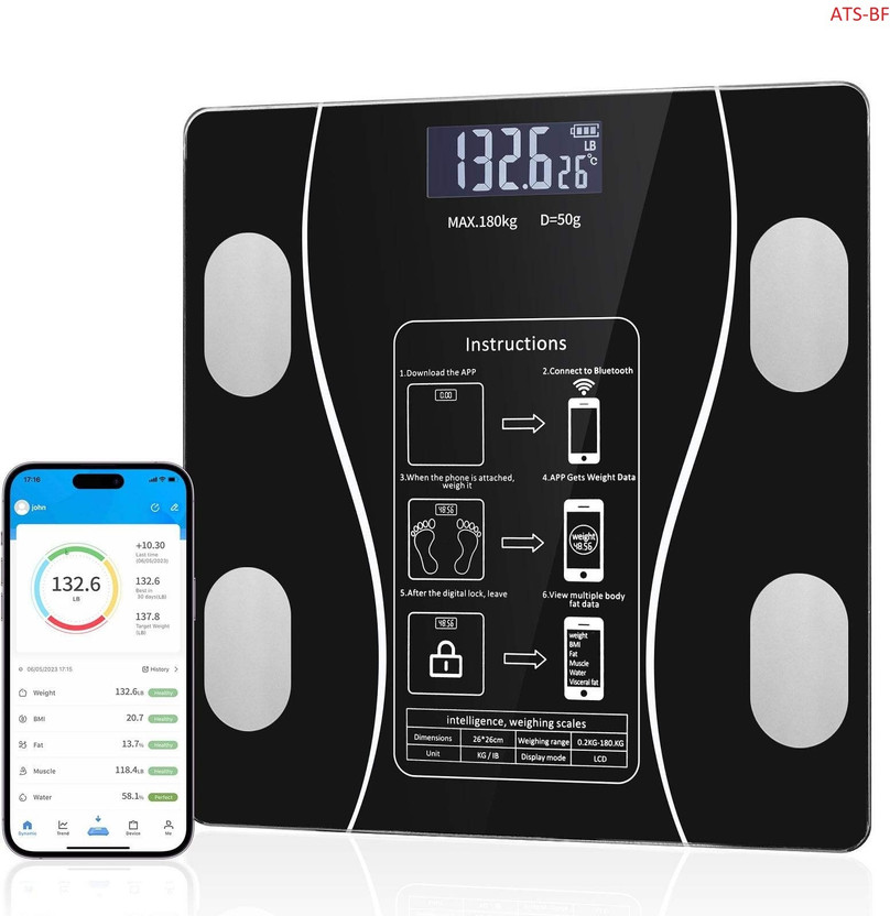 Accutrust Smart Digital Weight Machine for Home with BMI, Muscle Mass Weighing Scale(Black)