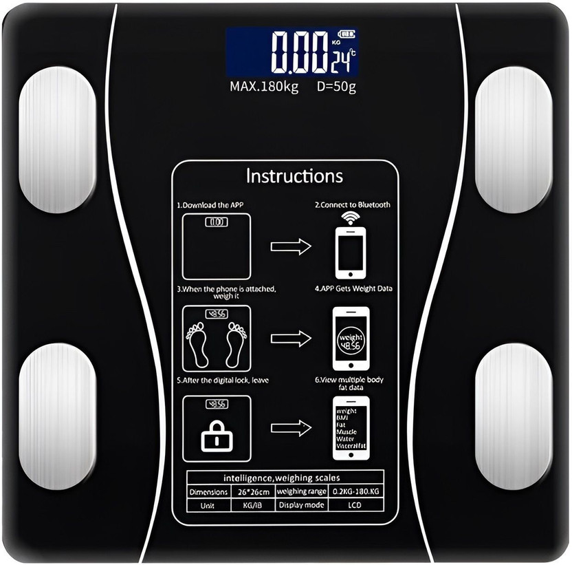 NC-PTL Smart Bluetooth Weight Machine 18 Body Composition Sync with Fitness Mobile App Weighing Scale(Black)