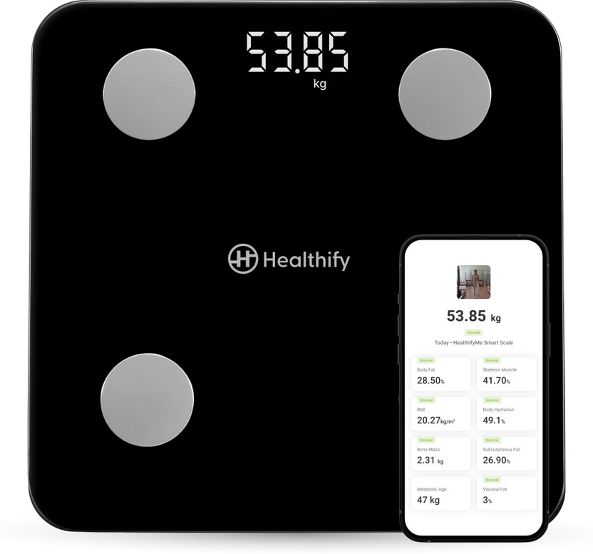 Healthifyme Smart Scale | Track 21+ Key Body Metrics | Data Driven Smart Weight Loss Scale Weighing Scale(Black)