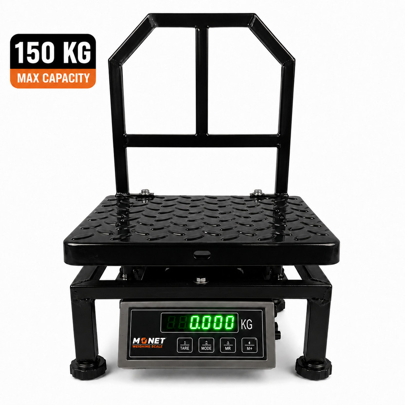 MONET 150Kg MS/Iron Weighing MAchine,2 Days Battery Backup, Compact & Portable Weighing Scale(Heavy Duty ; Midnight Black)