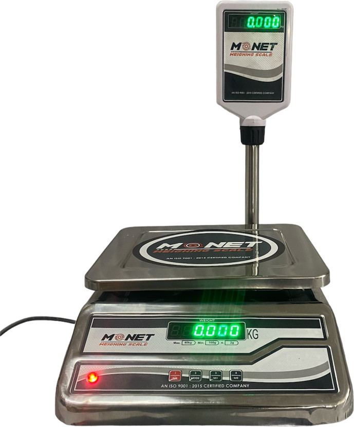 monet Stainless Steel 40 KG Premium; 2g Accuracy; 2Days Battery Backup ;Green Display Weighing Scale(Steel Grey)
