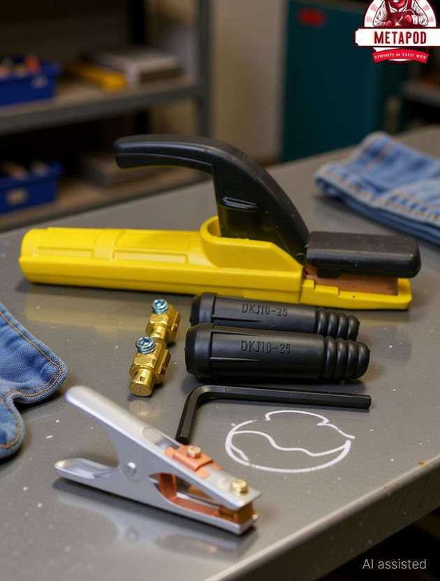 METAPOD Male Connector With Electrode Holder,Earth Clamp & Alignment Key Set Used for Inverter Welding Machine