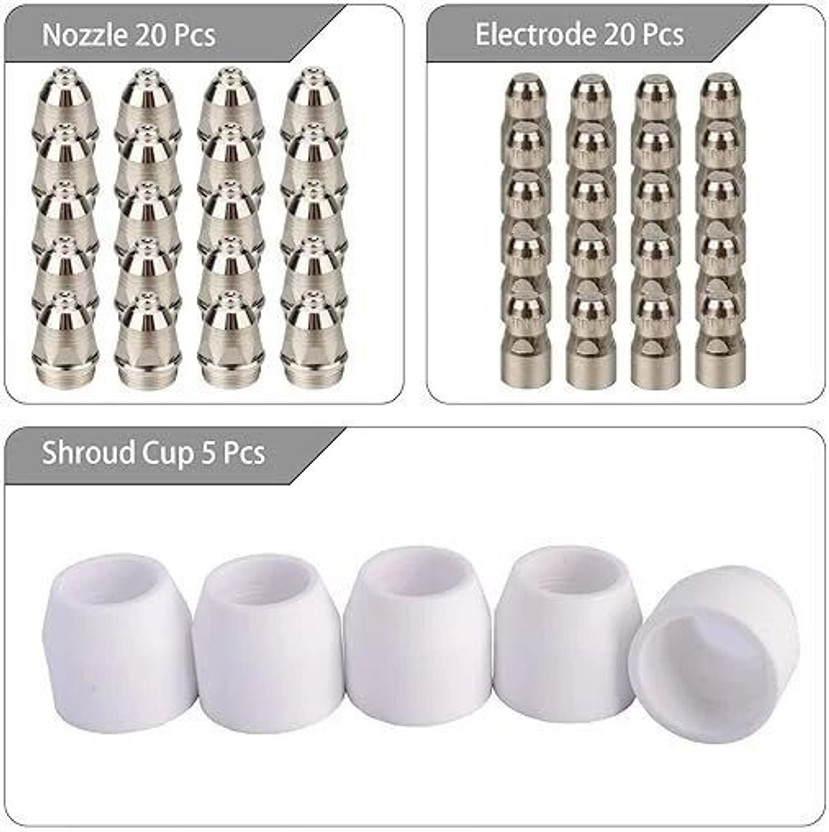SHIV ALASKA P80 Plasma Cutter Nozzle Electrodes Consumables 1.7 Tip 100Amp 45pcs Kit Laser Welding Machine