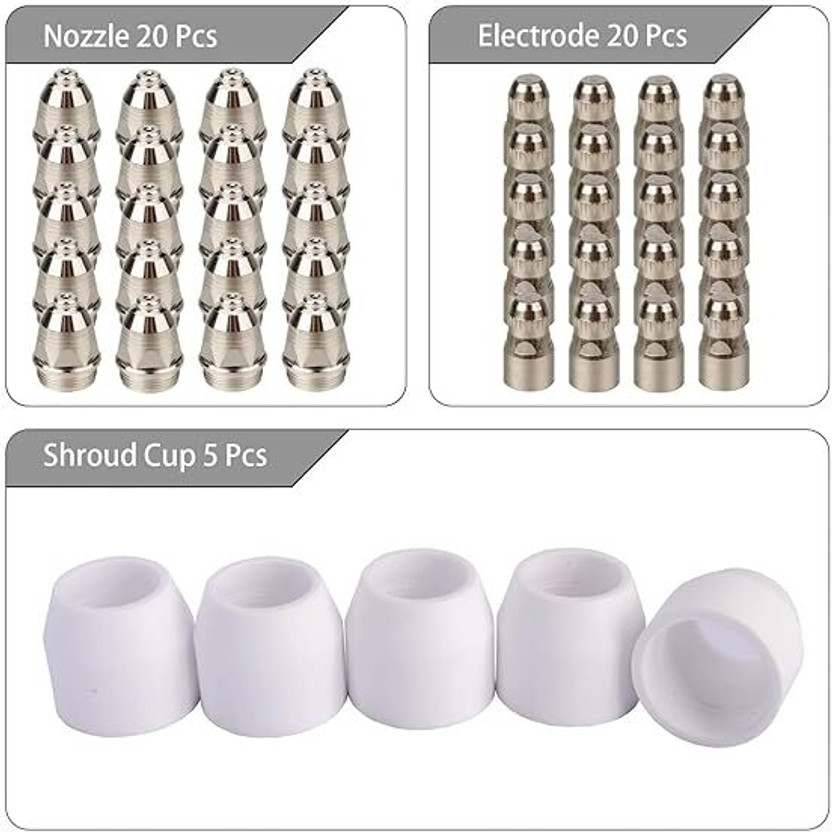 SHIV ALASKA P80 Plasma Cutter Nozzle Electrodes Consumables 1.5 Tip 80Amp 45pcs Kit Laser Welding Machine