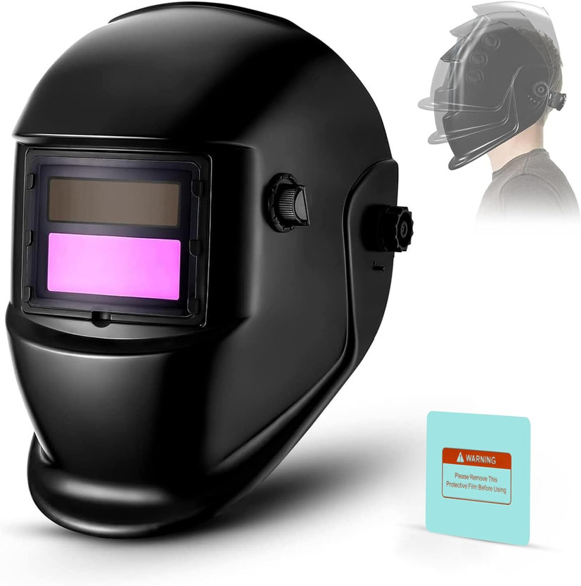 ambay Auto Darkening Welding Helmet – Solar Powered, Adjustable Shade (Black) Lightweight and Comfortable Safety Helmet for Indian Welders Welding Helmet(Size - Regular)