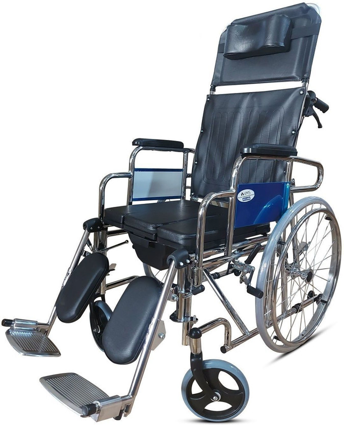 VMS Careline Recliner RECLAIM Mag Wheel Detachable armrest and footrest Foldable Commode Cum Manual Wheelchair(Self-propelled Wheelchair)