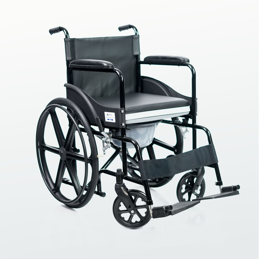 VMS Careline Deluxe Mag Wheel Regular Foldable Commode Cum with Safety Belt Manual Wheelchair(Self-propelled Wheelchair)