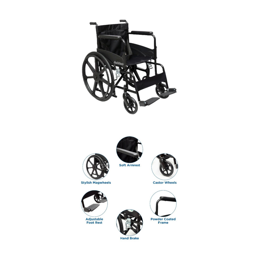 HealthEmate Solid Fiber Wheel with seat belt Manual Wheelchair(Attendant-propelled Wheelchair, Self-propelled Wheelchair)