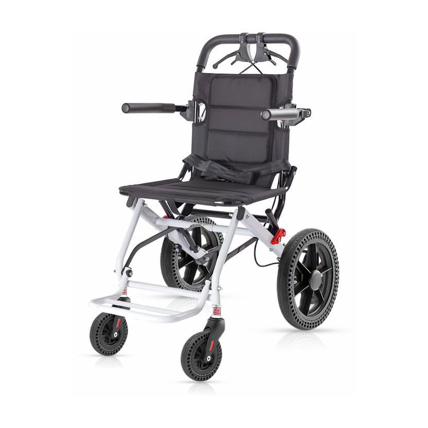 VMS Careline Airlite Lightweight Foldable Wheelchair with Bag, 12" Honeycomb Wheels Manual Wheelchair(Attendant-propelled Wheelchair)