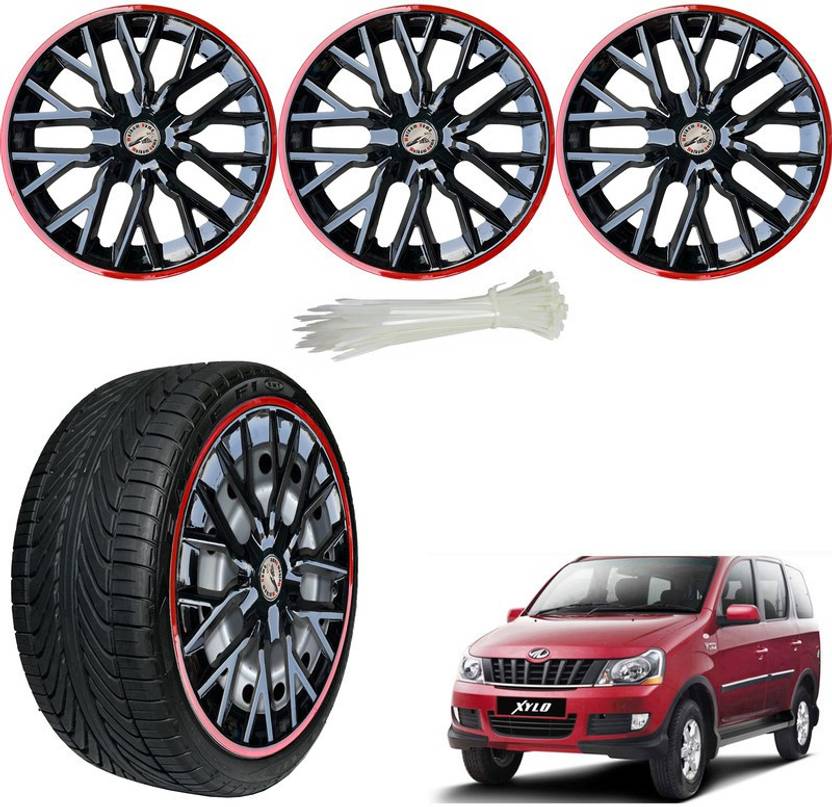 WolkomHome Wheel cap,Hub Cap Delta Black Red Ring ,Nylon Zip Tie ,4 pc