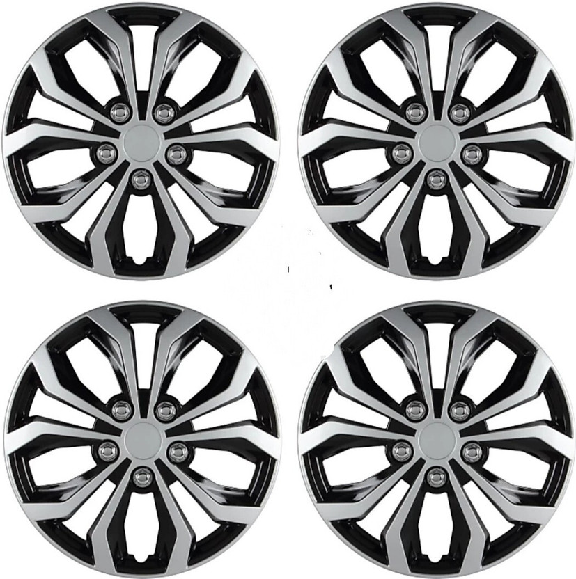 JBMRGaurav JBMR Gaurav Dual Color Silver Black 14-inch Tyre Sport Rim cover, Wheel Cover with Rings, wheel cap 14-inch (Set of 4pc, Glossy Silver Black) Wheel Cover For Hyundai, Maruti Swift (36 cm) Wheel Cover For Universal For Car New Swift, Swift Dzire, Beat, Indica Vista, Grand i10, Figo Aspire 