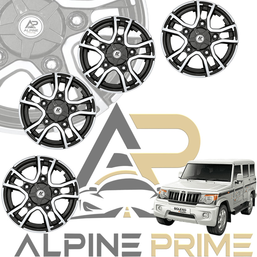 ALPINE PRIME CAR WHEEL CAP/ WHEEL COVER "BOLERO CROSS " DEGINE "SILVER_BLACK_COLOUR" 15 INCH Wheel Cover For Mahindra Bolero(15.0 inch)