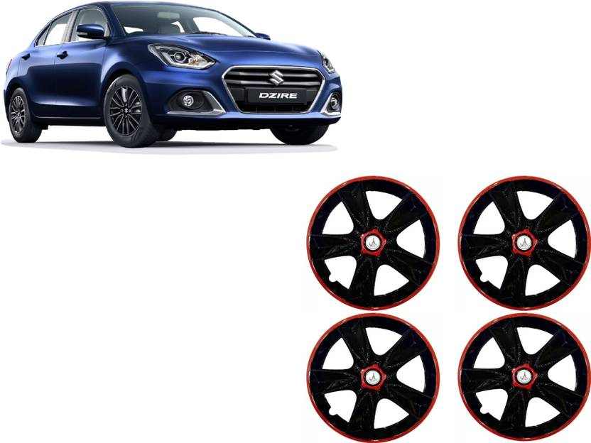 ALPINEZO CAR WHEEL CAP/WHEEL COVER MAPPLE DEGINE "BLACK_CIRCLE_AND_MIDDLE_RED" 14 INCH Wheel