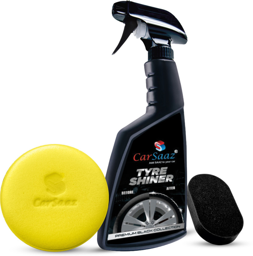 Carsaaz Premium Tyre Shiner with 2 Applicator Pads | Tyre Polish, Tyre Shine Restorer 380 ml Wheel Tire Cleaner(Pack of 3)