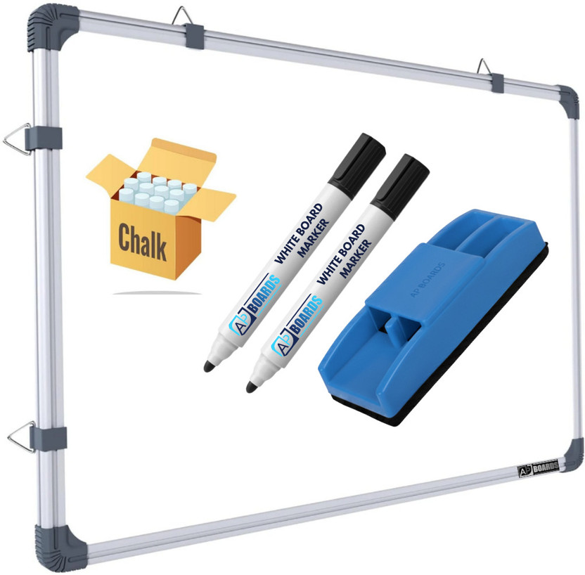 APBOARDS Non Magnetic Melamine 2x3 feet Whiteboard & Chalkboard | Dual-Sided Writing Board| CHALK 2MARKER DUSTER Whiteboards(White)