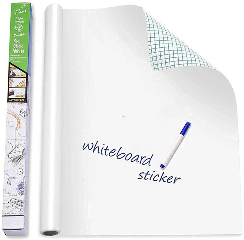 DeskFlex Non Magnetic 45x200 Cm Whiteboard Wall Sticker Removable with 1 Marker for Study Room Whiteboards(White)
