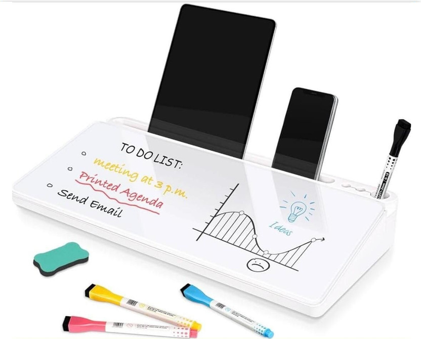Primewell Regular Plastic Desktop Dry Erase Board Organizer with Phone & Tablet Stand Whiteboards(White)
