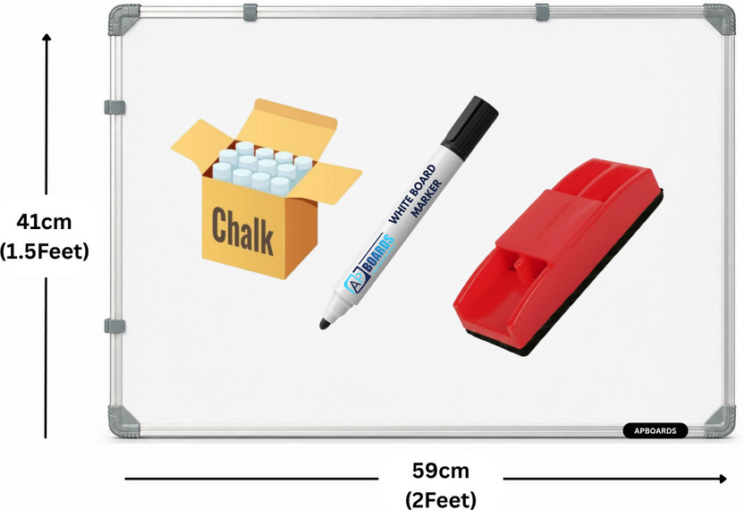 APBOARDS Non Magnetic Whiteboard 1.5x2 Feet|Front Side WhiteBoard Back Side Chalkboard | Free Chalk,Marker & Duster | Dual-Sided Writing Board Whiteboards(White)
