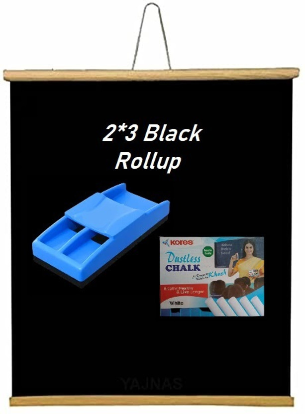 Saawariya Study Point Regular 2*3 Ft Non-Magnetic Rollup Wooden Black Chart With 1 Plastic Duster, 1 Box Chalk Whiteboards and Duster Combos(Black)