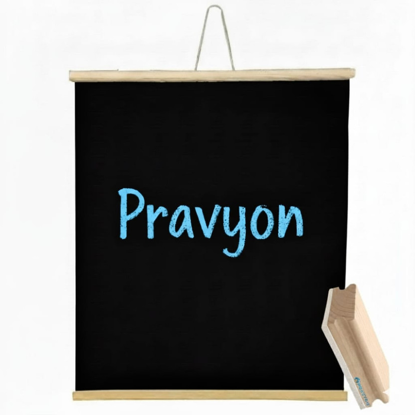 Pravyon Non Magnetic Hanging Roll-Up Blackboard 1.5x2 Feet with Wooden Duster Whiteboards and Duster Combos(Black)