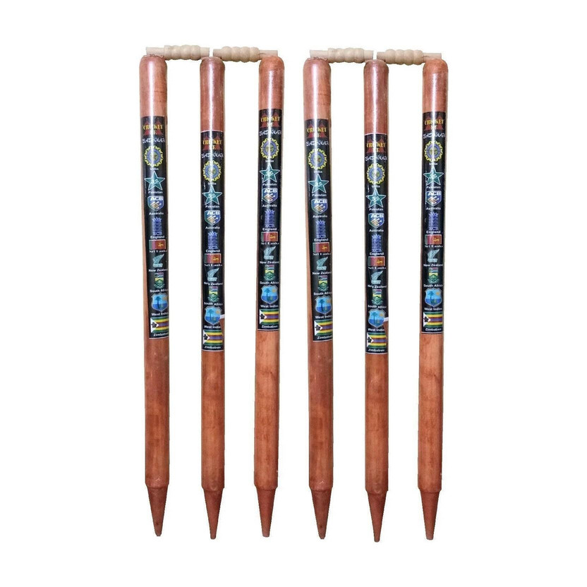 PRSSPORTS WOODEN STUMPS PREMIUM QUALITY NATURAL WOOD ( PACK OF 6 STUMPS WITH 4 BAILs)(Brown)