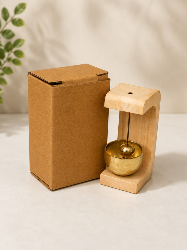 JANSH Wooden Wall Mounted Swinging Bell for Home & Pooja Room Decor Wireless Door Chime(1 Tune)
