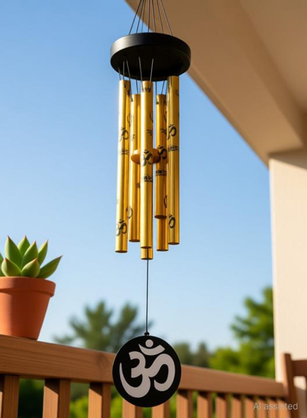 Siyaram Siyaram Gallery Vastu Om Golden Hanging Wind Chime for Home, Balcony and Bedroom Positive Energy Aluminium Windchime(14 inch, Gold) - Flipkart Deal
