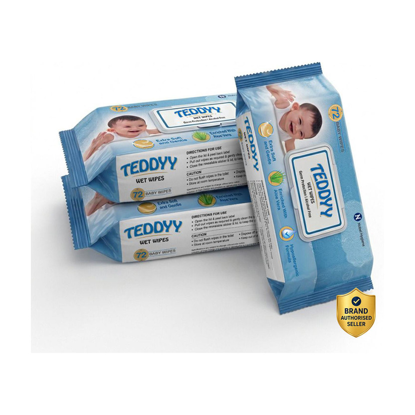 TEDDYY Baby Soft Wet Wipe with Lid | Pack of 3 | With Aloe Vera and Vitamin E(216 Wipes)