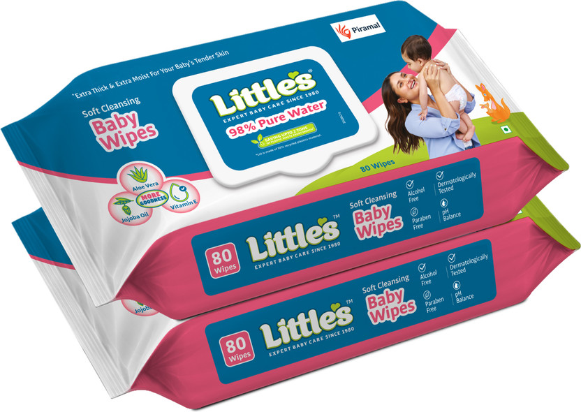 Little's Soft Cleansing Baby Wipes with Aloe Vera, Jojoba Oil and Vitamin E, Lid Pack(160 Wipes)