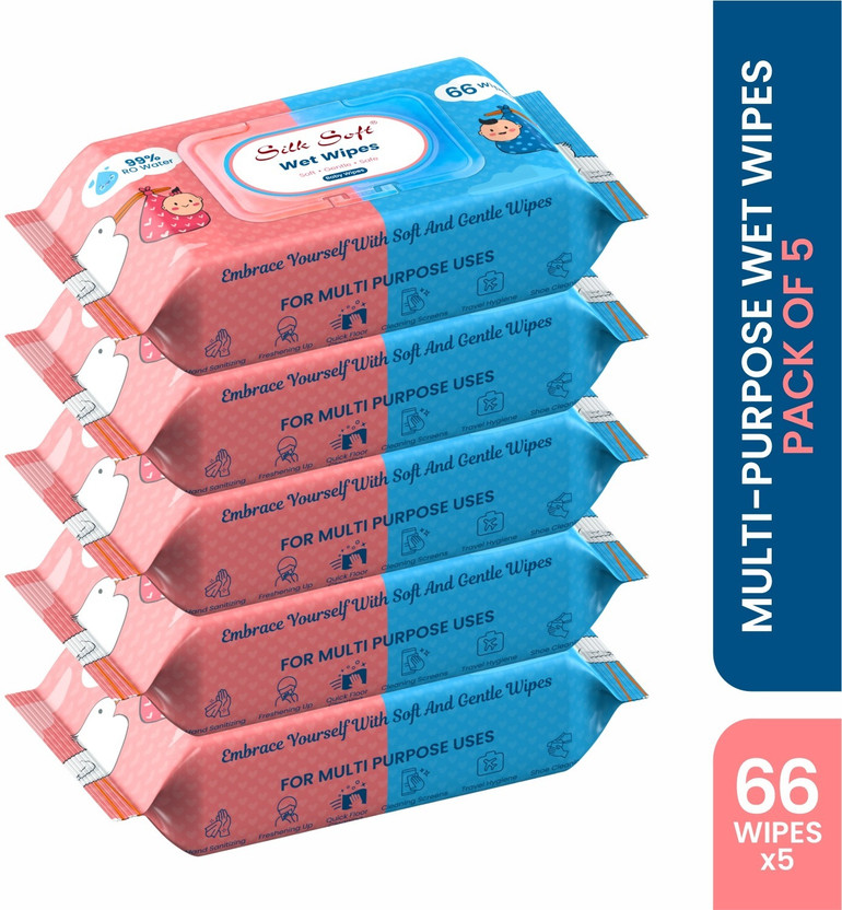 Silk Soft Multipurpose wipes 66 pulls with lid PACK OF 5(330 Wipes)