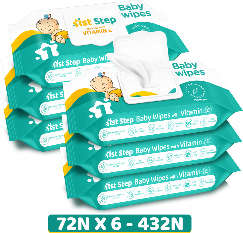 1st Step Baby Wet Wipes With Lid Enriched With Aloe-Vera And Jojoba Oil(Pack of 6)(432 Wipes)