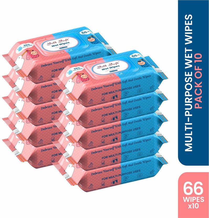 Silk Soft Multipurpose wipes 66 pulls with lid PACK OF 10(660 Wipes)