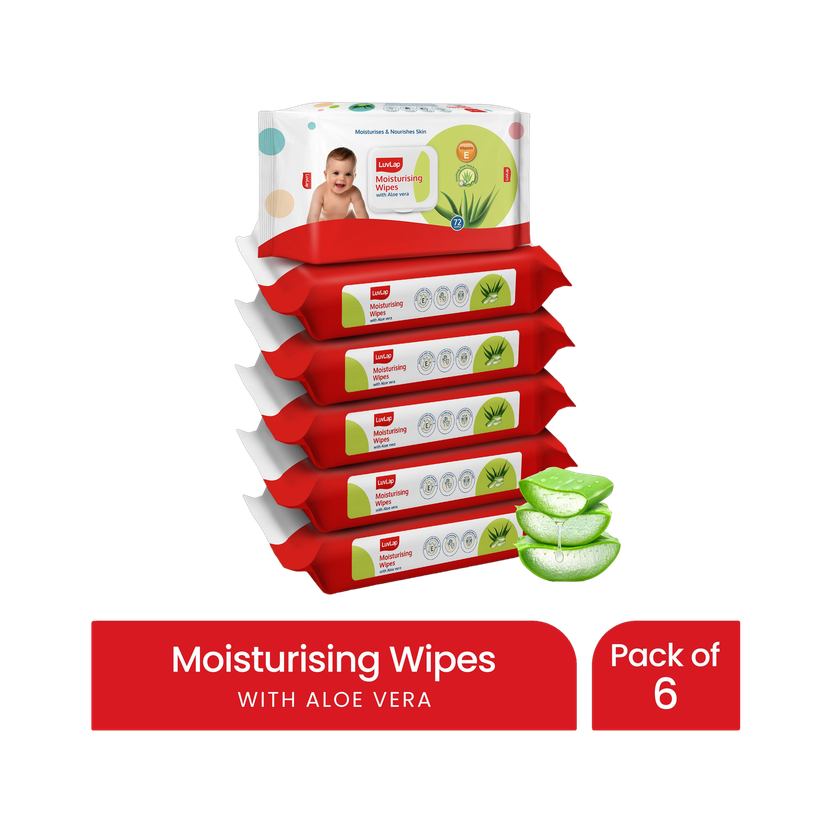LuvLap Paraben Free wipes for baby with Aloe Vera, 72 wipes/pack with Lid(432 Wipes)