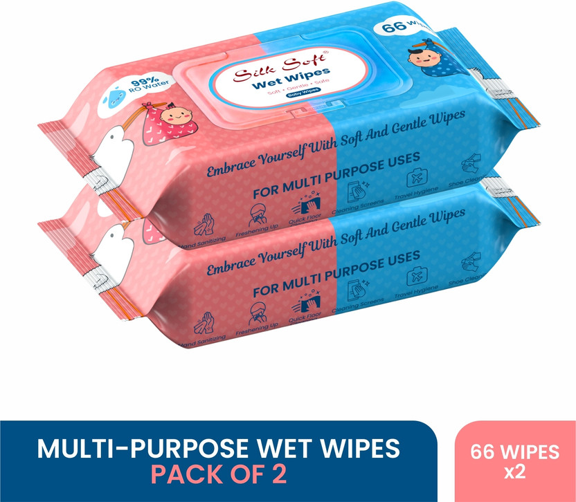 Silk Soft Multipurpose wipes 66 pulls with lid PACK OF 2(132 Wipes)