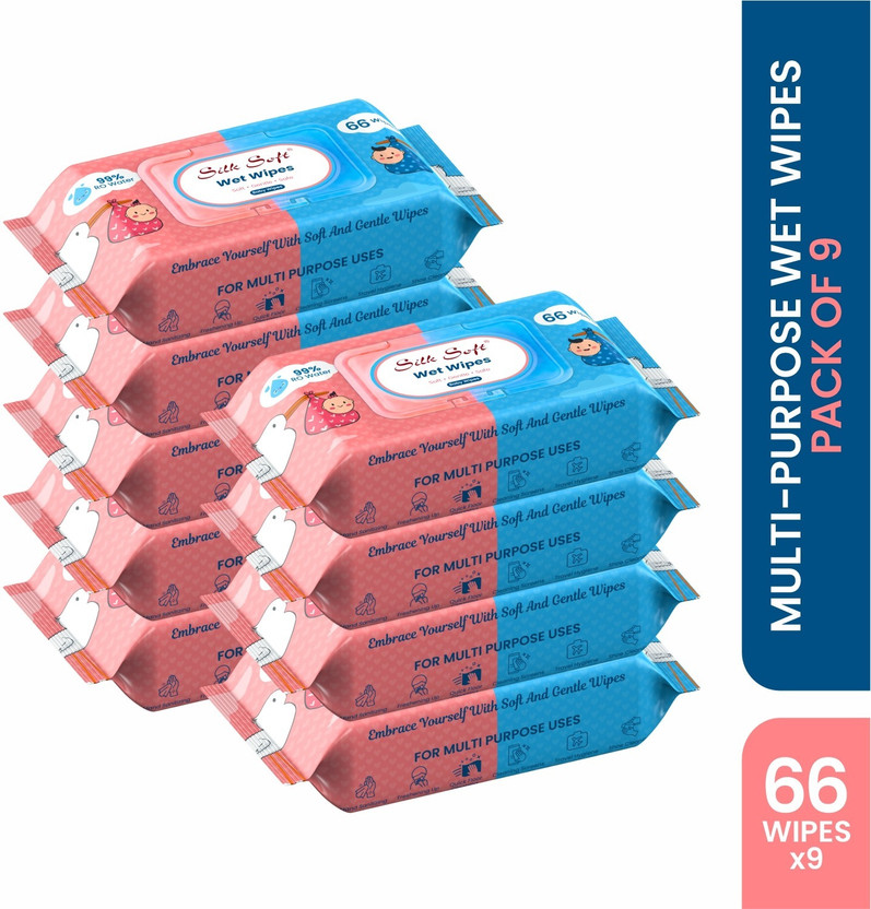 Silk Soft Multipurpose wipes 66 pulls with lid PACK OF 9(594 Wipes)