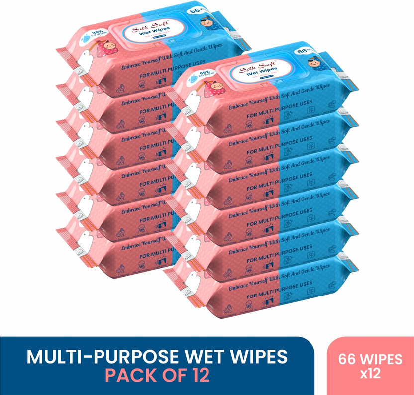 Silk Soft Multipurpose wipes 66 pulls with lid PACK OF 12(792 Wipes)