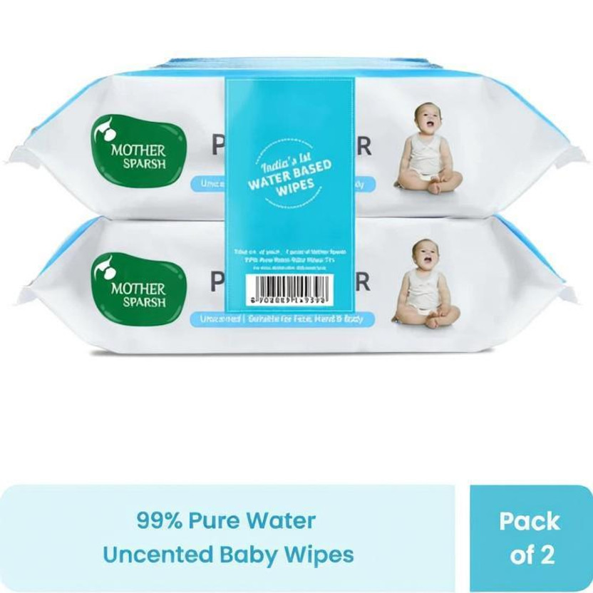 Mother Sparsh 99% Pure Water Based Baby Wipes (Unscented) - Natural Plant made cloth - Super Thick Fabric ,72 Wipes Each , Pack of 2(144 Wipes)