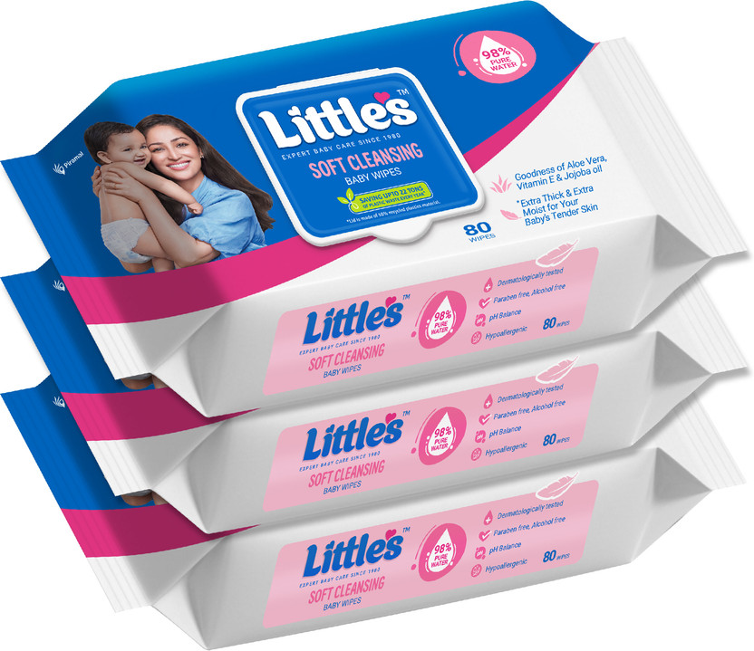 Little's Soft Cleansing Baby Wipes with Aloe Vera, Jojoba Oil and Vitamin E, Lid Pack(240 Wipes)
