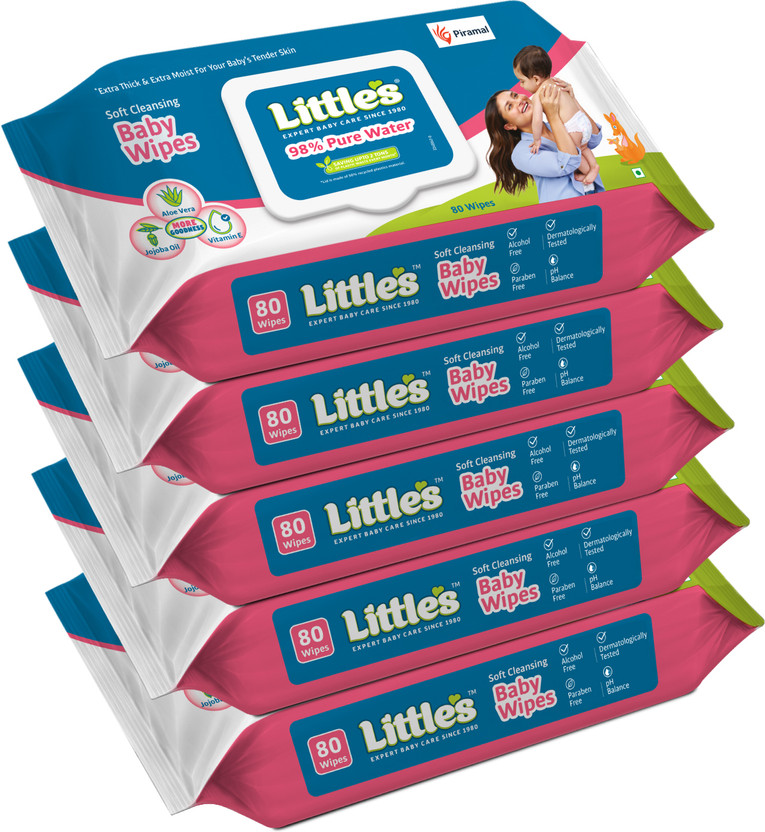 Little's Soft Cleansing Baby Wipes with Aloe Vera, Jojoba Oil and Vitamin E, Lid Pack(400 Wipes)