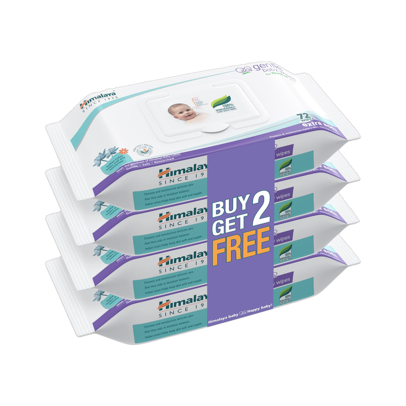 HIMALAYA Gentle Baby Wipes | Buy 2 Get 2 Free |100% Biodegradable Plant-based fabric(4 Wipes)