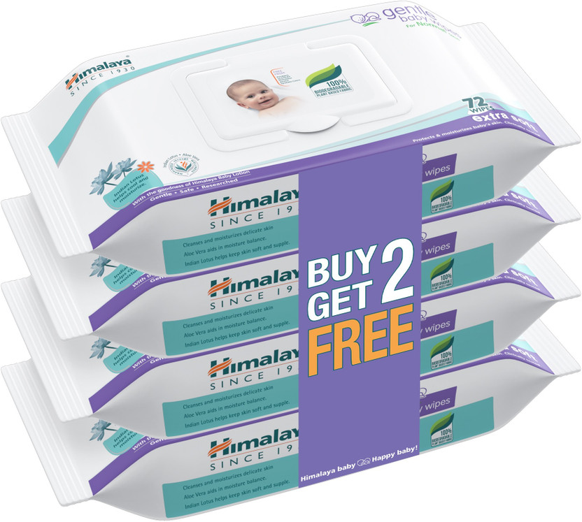 HIMALAYA Gentle Baby Wipes | Buy 2 Get 2 Free |100% Biodegradable Plant-based fabric(4 Wipes)