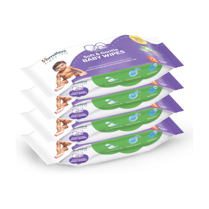 HIMALAYA Soft & Gentle Baby Wipes - 72 Wipes (Pack of 4 - 288 wipes)(4 Wipes)