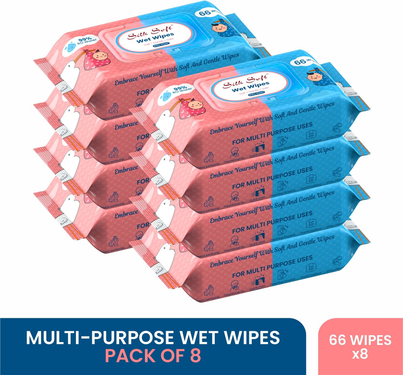 Silk Soft Multipurpose wipes 66 pulls with lid PACK OF 8(528 Wipes)