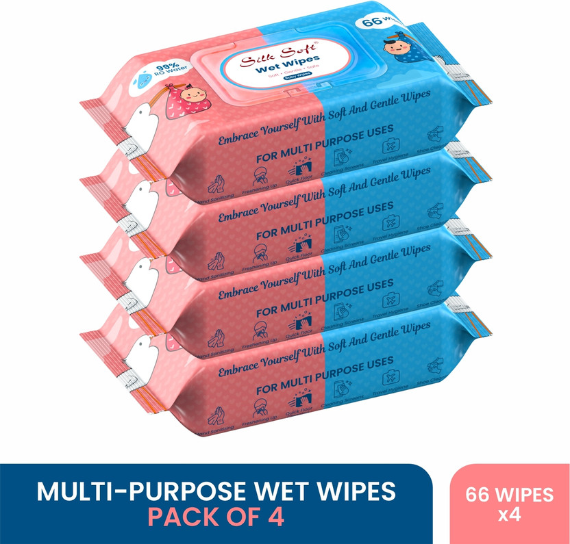 Silk Soft Multipurpose wipes 66 pulls with lid PACK OF 4(264 Wipes)