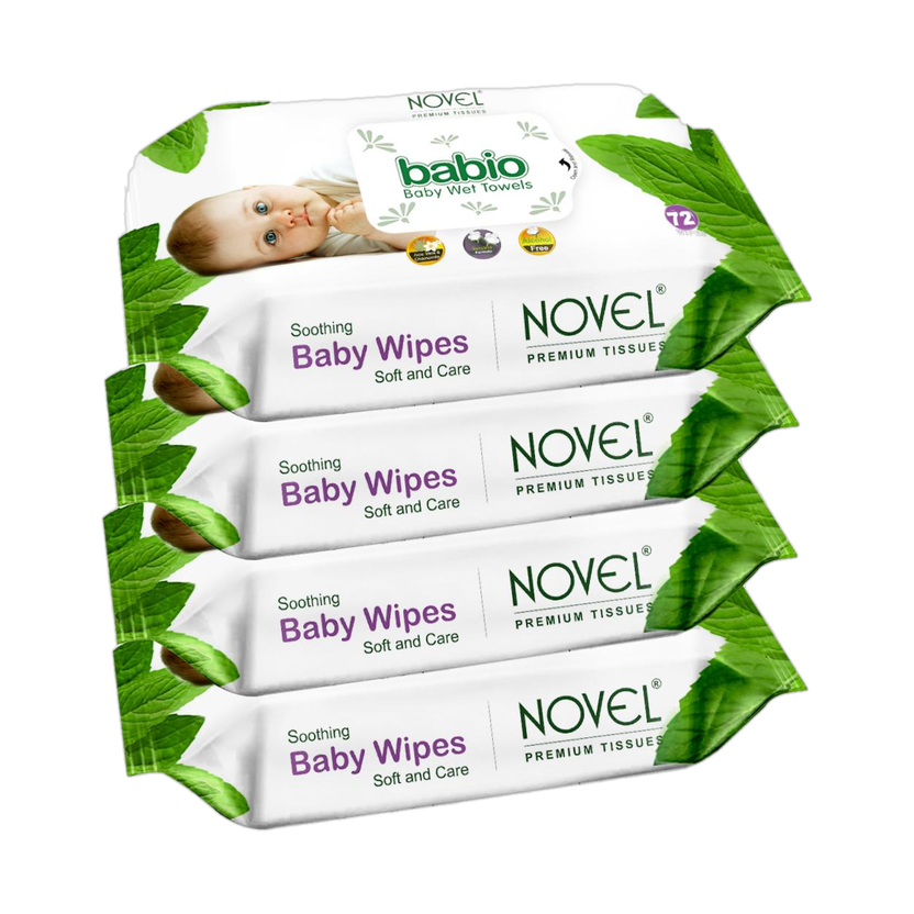 NOVEL Babio Baby Wipes 72 Sheets pack of 4(288 Wipes)