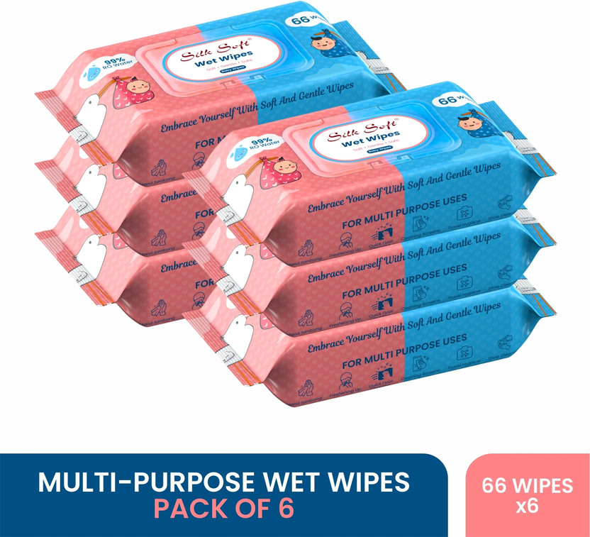 Silk Soft Multipurpose wipes 66 pulls with lid PACK OF 6(396 Wipes)