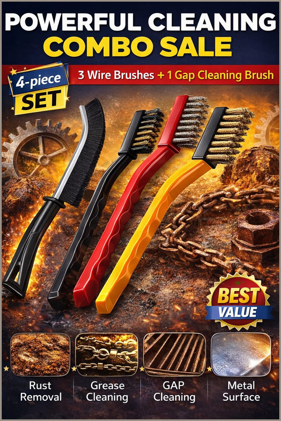 Kaworas Universal Wire Brush for Metal Maintenance and Slim Crevice Gap Clean Tool Handle Scratch Brush(Pack of 4)